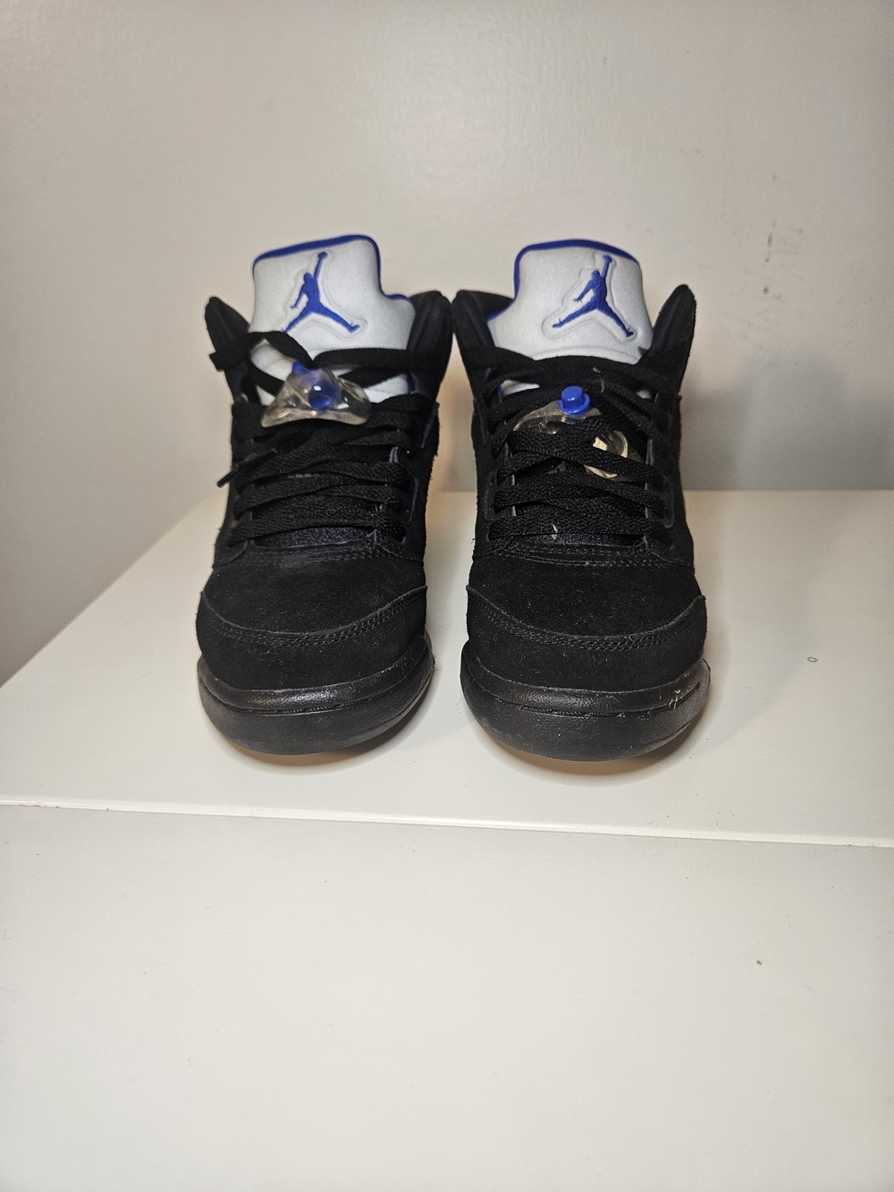 Retro Jordan 5s Black & Racer Blue Mid-Top Sneakers